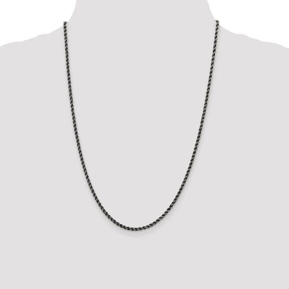 2.5mm Sterling Silver & Black Plated Solid Rope Chain Necklace, 24 In - Picture 3 of 8